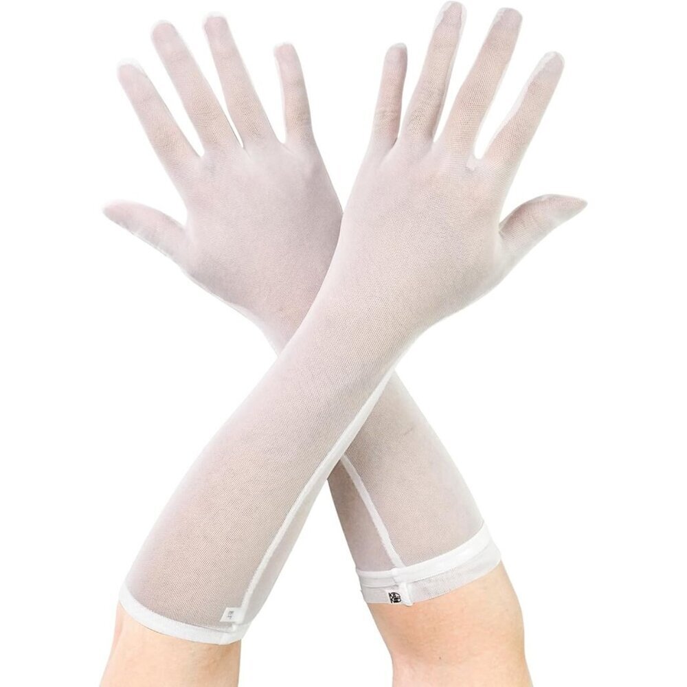 Women's White Tulle Mesh Elbow Length Gloves Wedding Party Dress Costume